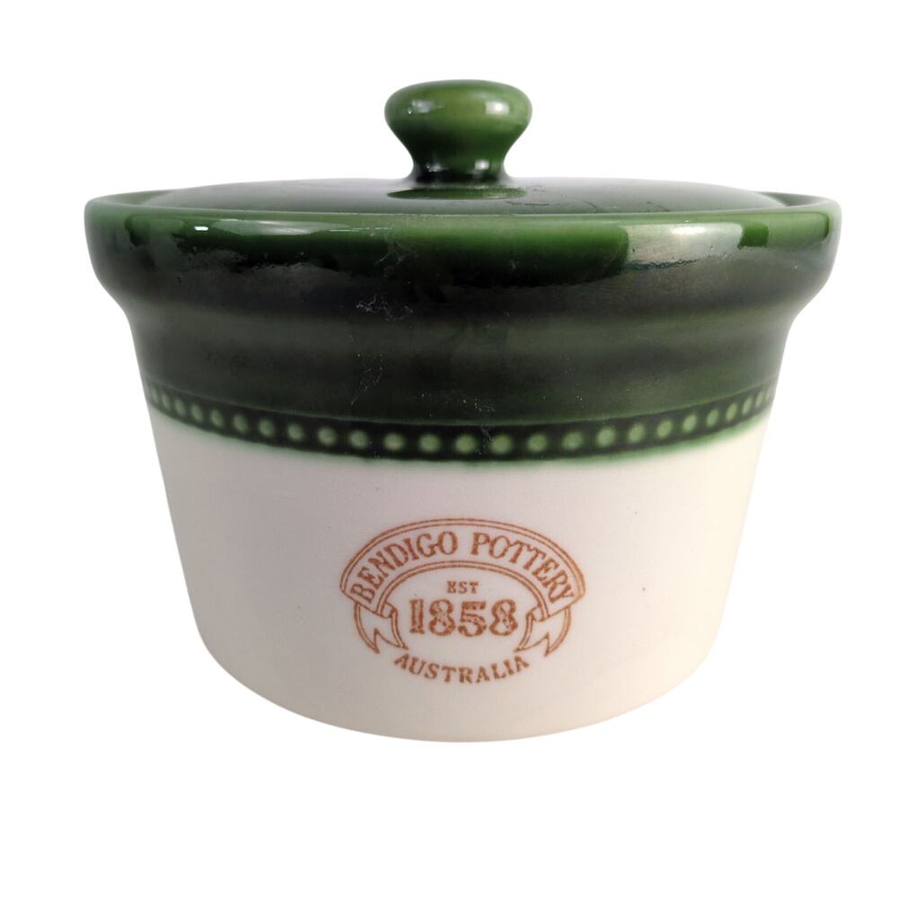 Bendigo Pottery Australia Heritage Hot Pot Crock with Lid, Ascot Green 5"T‎ 6"D